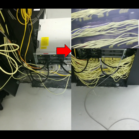 A photo showing a network
					closet going through a life cycle upgrade